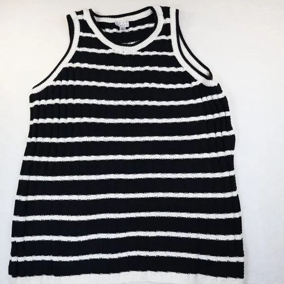 Joan Rivers Black/Natural Striped Knit‎ Tank Top Cotton 2X - Picture 2 of 9